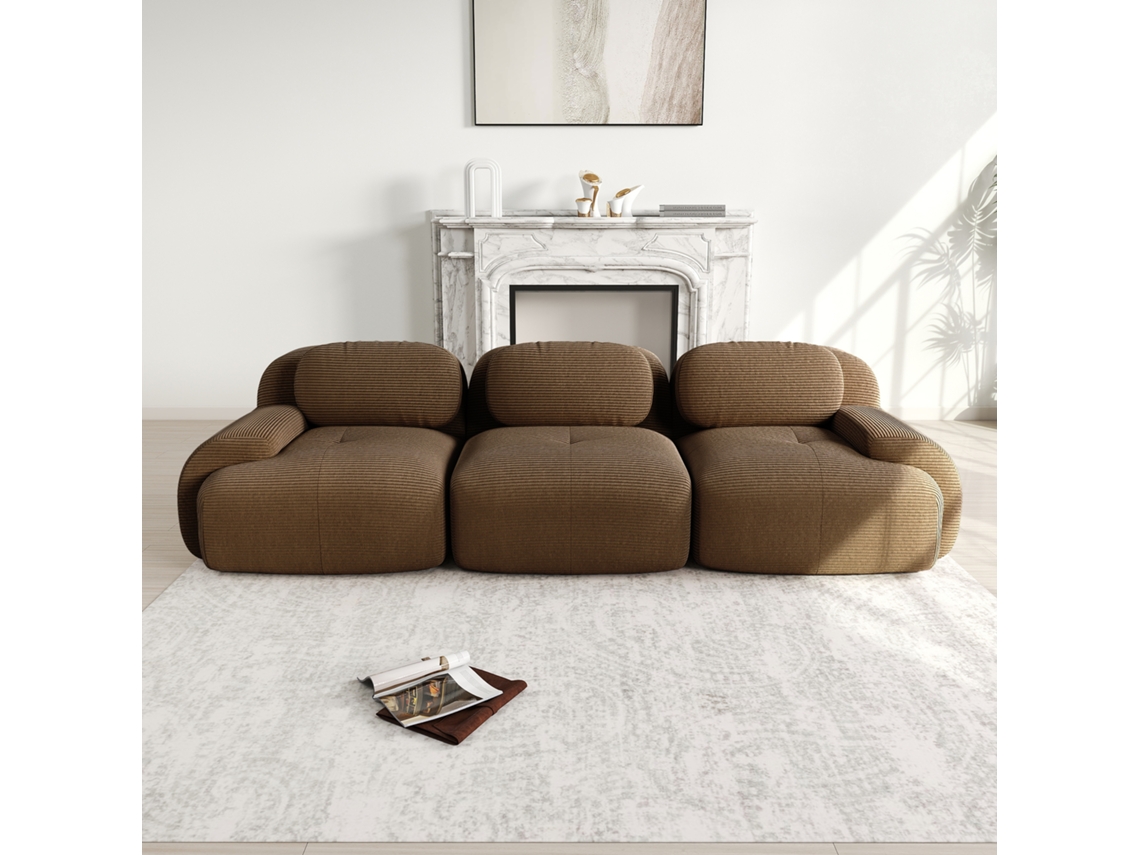 Sofá Modular 3 Plazas - Cordstoff Premium, Rústico, Ergonómico Y Sin Montaje - Marrón