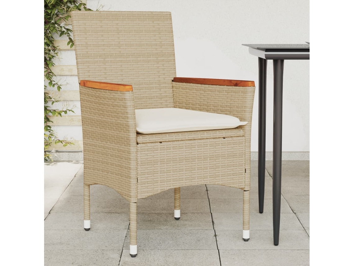 Sillas de jardín con cojines, 2 unidades, mimbre sintético beige, Dkd Home Decor