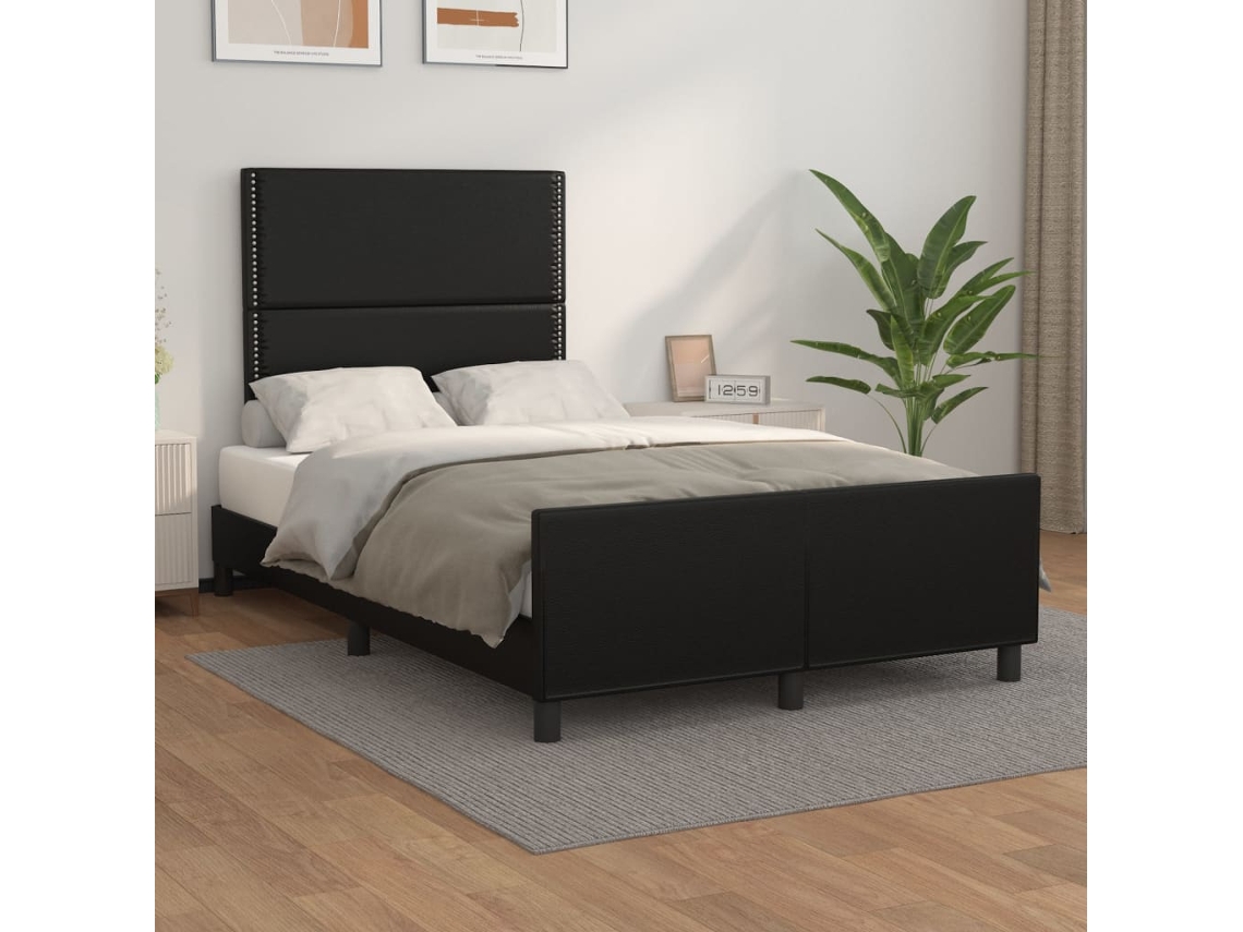 Estructura De Cama Sin Colchón Cuero Sintético Negro 120x200 Cm