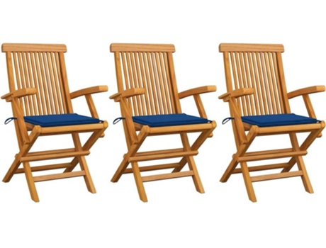 Conjunto 3 Silla de exterior VIDAXL Azul Teca (55x60x89 cm)