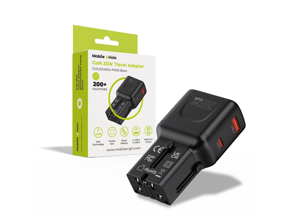 Adaptador De Viaje Mobile Origin Pw25 35w Usb-c Para Ue/ee. Uu./reino Unido/australia