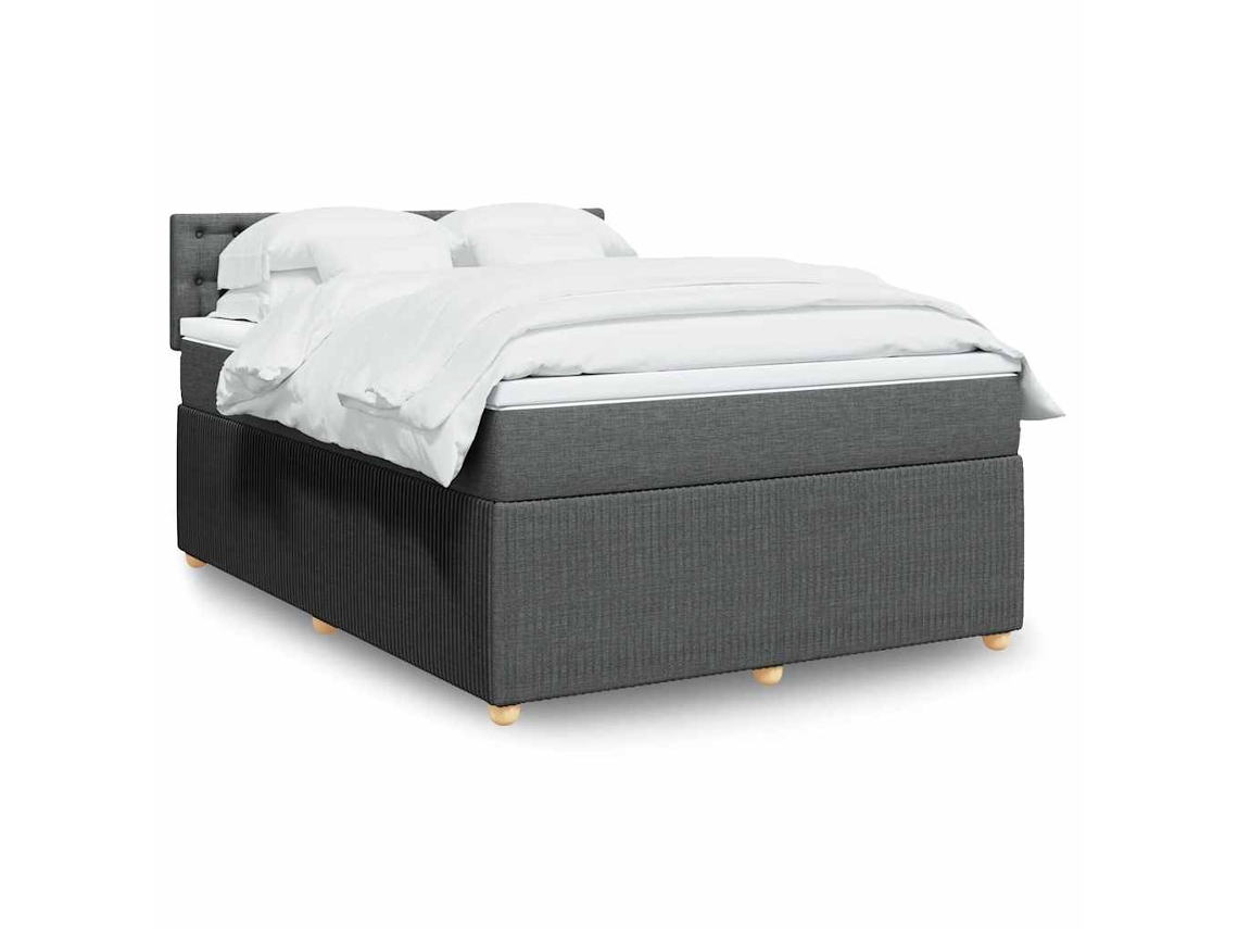 Cama Box Spring Con Colchón Tela Gris Oscuro 160x200 Cm