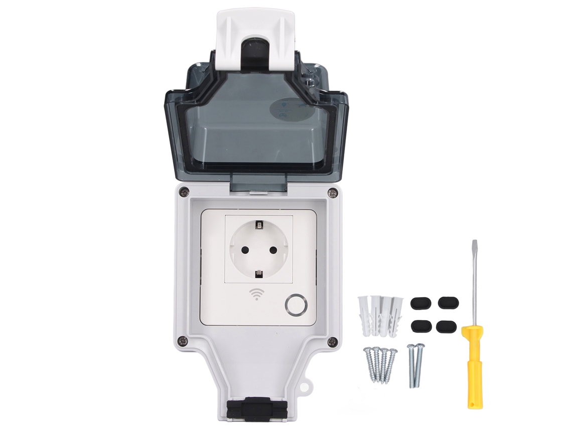 Enchufe eléctrico exterior inteligente Wi-Fi IP66 resistente al agua, 16 A, montaje en pared, control remoto | Sin marca