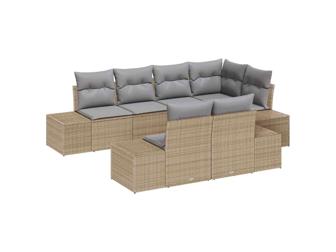 Maison Exclusive - Conjunto de sofás de jardín de 7 piezas, mimbre beige y gris claro