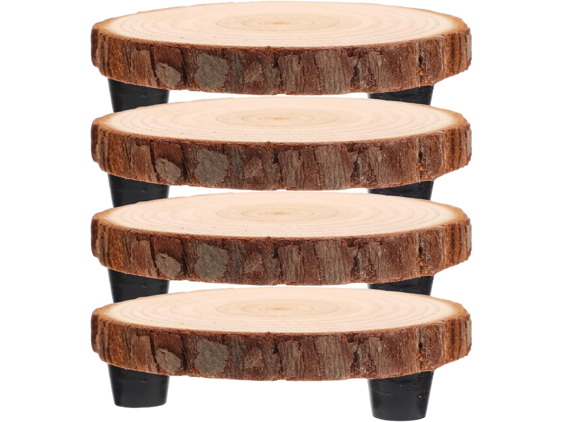 Juego De 2 Soportes Redondos De Madera Natural Para Macetas 11 4