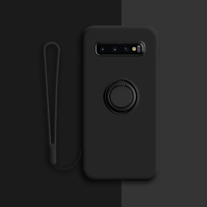 (samsung S10e, Negro) Funda Protectora De Silicona Suave Para Teléfonos Samsung Con Soporte De Anillo.