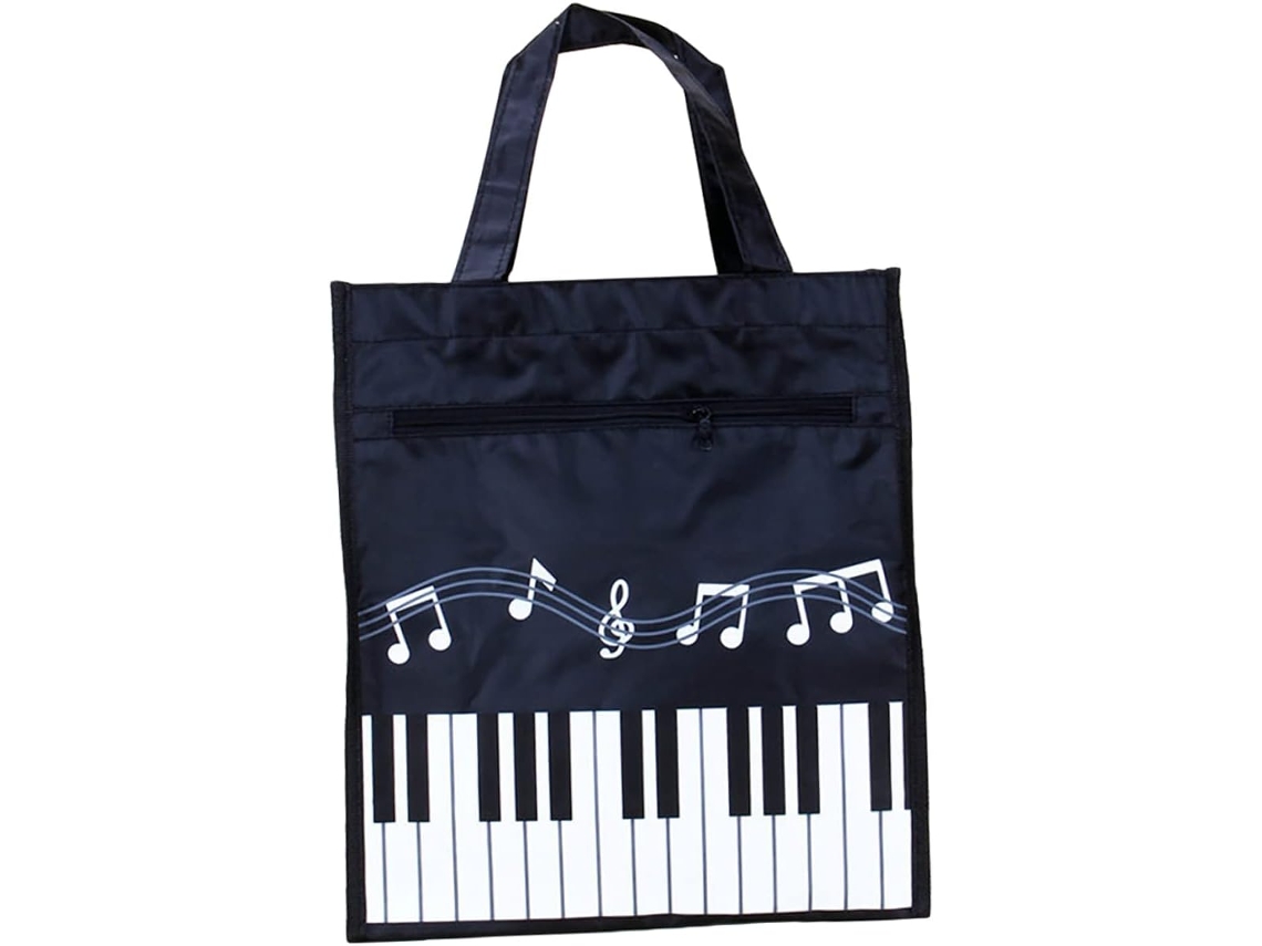 Bolso Estampado Con Diseño De Notas Musicales, Tamaño Grande 31x28x12 Cm, Tejido No Tejido Reciclable.