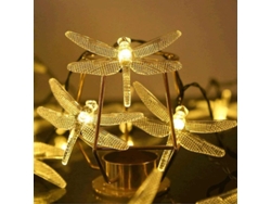 Guirnalda de luces solares para exteriores con libélulas, 50 LED de luz blanca cálida, resistente al agua IP65, modos de parpadeo.