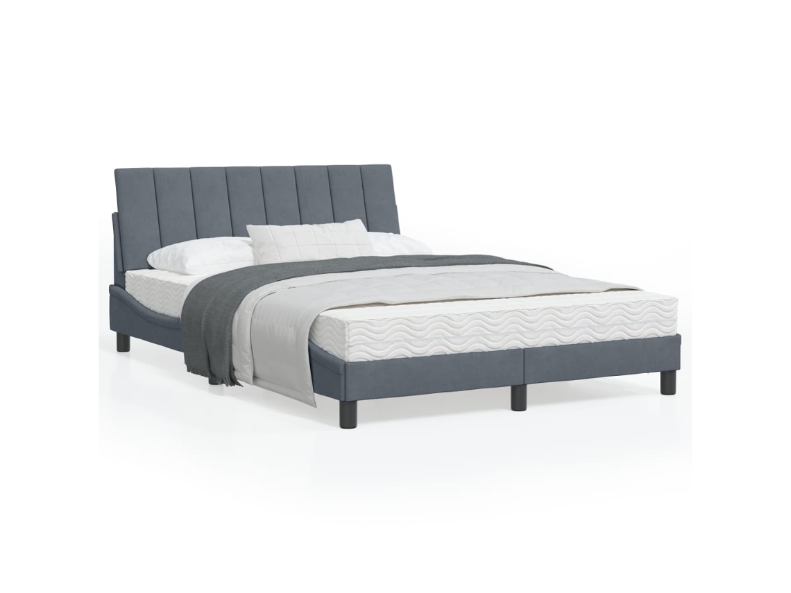 Cama Con Colchón Terciopelo Gris Oscuro 120x200 Cm