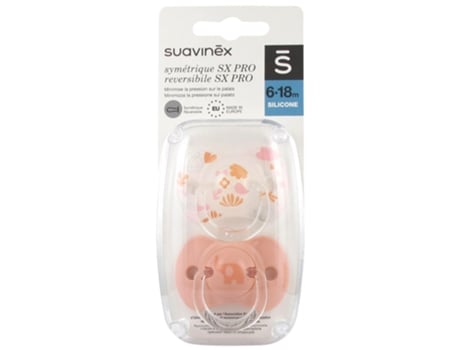 Chupete Conjunto de 2 Con Tetina Simétrica Sx Pro 6 a 18 Meses Modelo: Elefante Y Naturaleza Melocotón SUAVINEX