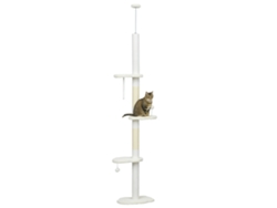 Rascador para gatos de suelo a techo con altura ajustable y 3 plataformas en forma de nube, 48x32x225 cm, blanco