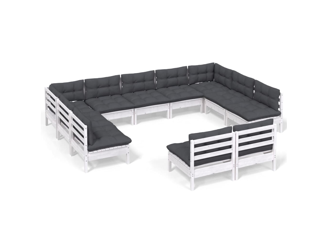 Maison Exclusive - Muebles De Jardín 11 Pzas Y Cojines Blanco Madera Maciza Pino