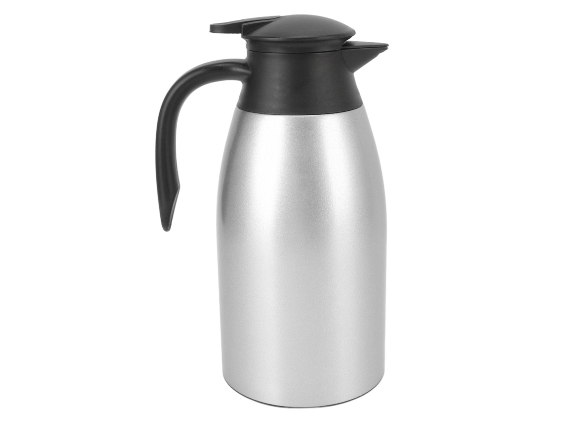 Jarra térmica de acero inoxidable 304, 2 l, tapa hermética, práctica y plateada.