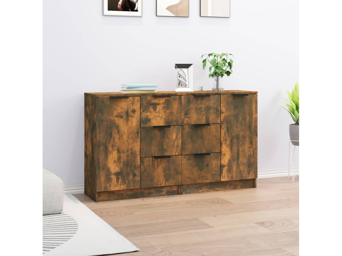 Lovely Home Aparador 2 Pzs 60X30X70 Cm Madera Procesada Roble Ahumado