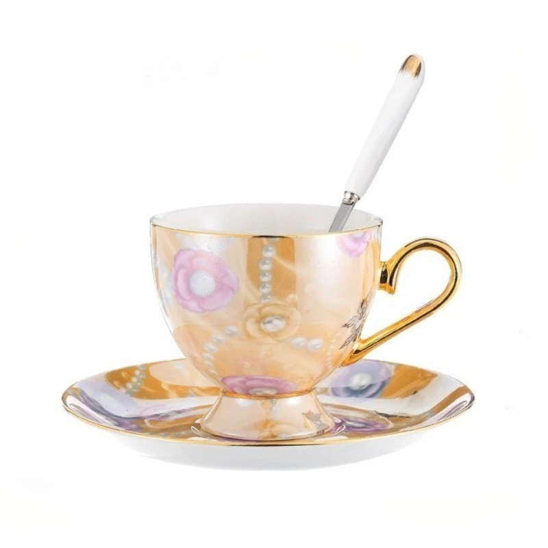 (estilo A 200 Ml) Taza De Café De Cerámica Con Textura Perlada De Estilo Europeo, Taza De Lujo Para La Oficina, Taza De Té Con Borde Dorado.