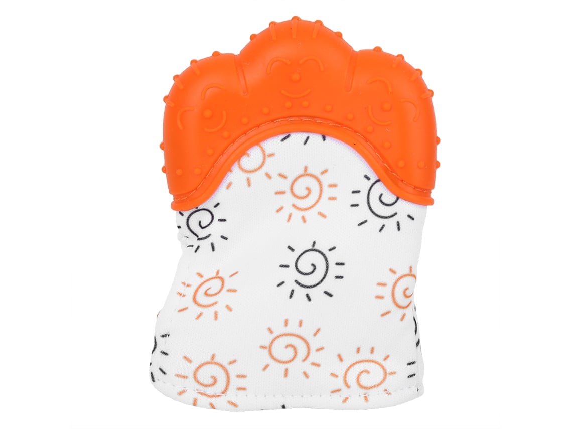 Mão De Silicone Para Morder Bebê Acima De 3 Meses Chupeta Brinquedo Alivio Dor Dentes Laranja