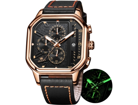 VEANXIN Reloj luminoso impermeable con cronógrafo de cuero cuadrado a la moda para hombre(Rosa)
