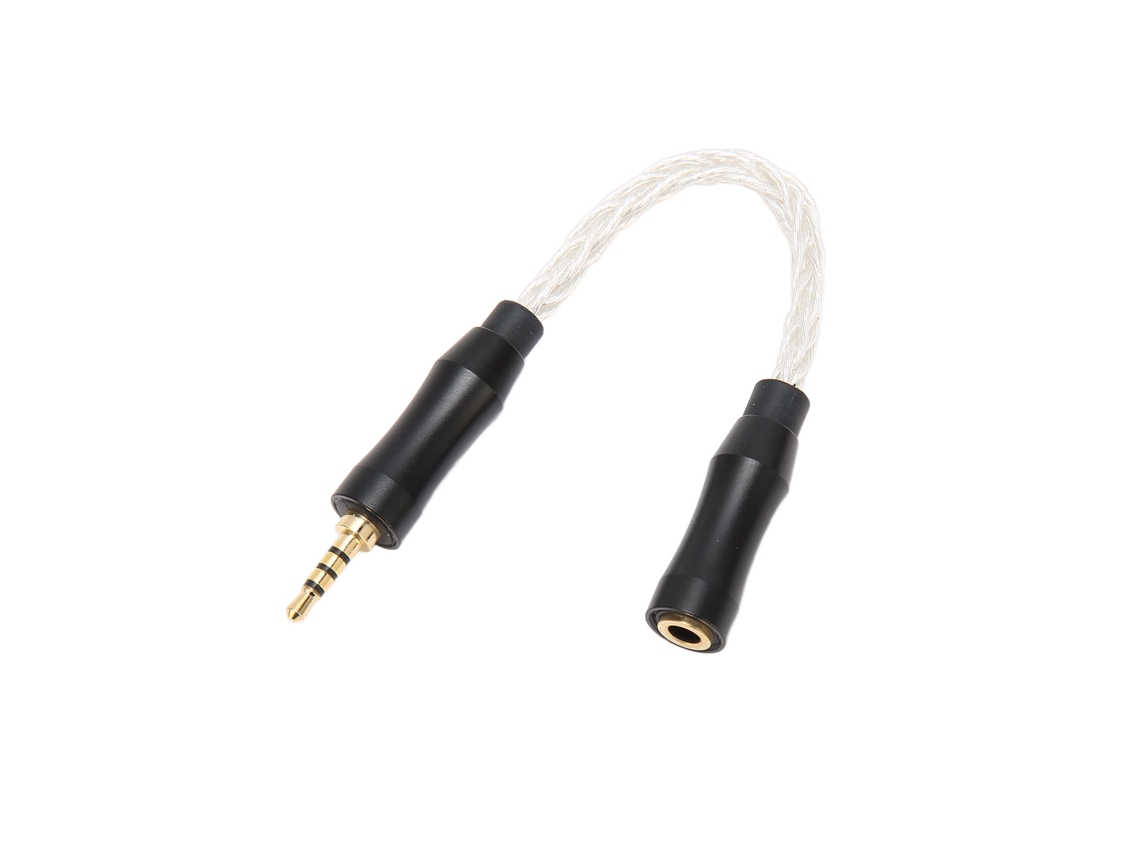 Cable De Audio De 3,5 Mm Hembra A 2,5 Mm Macho, Cobre Monocristalino, 8 Hilos, 14 Cm, Plateado, Sin Pérdida De Señal.