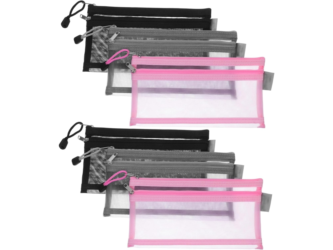 Juego de 6 estuches de malla transparente con cremallera, tamaño ideal para la organización, ligeros y portátiles. SFUSHOS