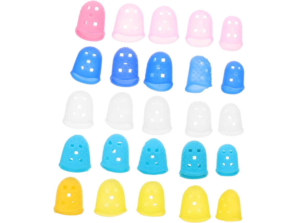 25 protectores de dedos de silicona suaves y duraderos para guitarra, alivian el dolor y absorben el sudor...