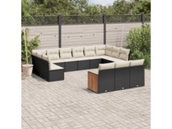 Conjunto de 13 sofás de jardín con cojines de mimbre sintético negro, Dkd Home Decor