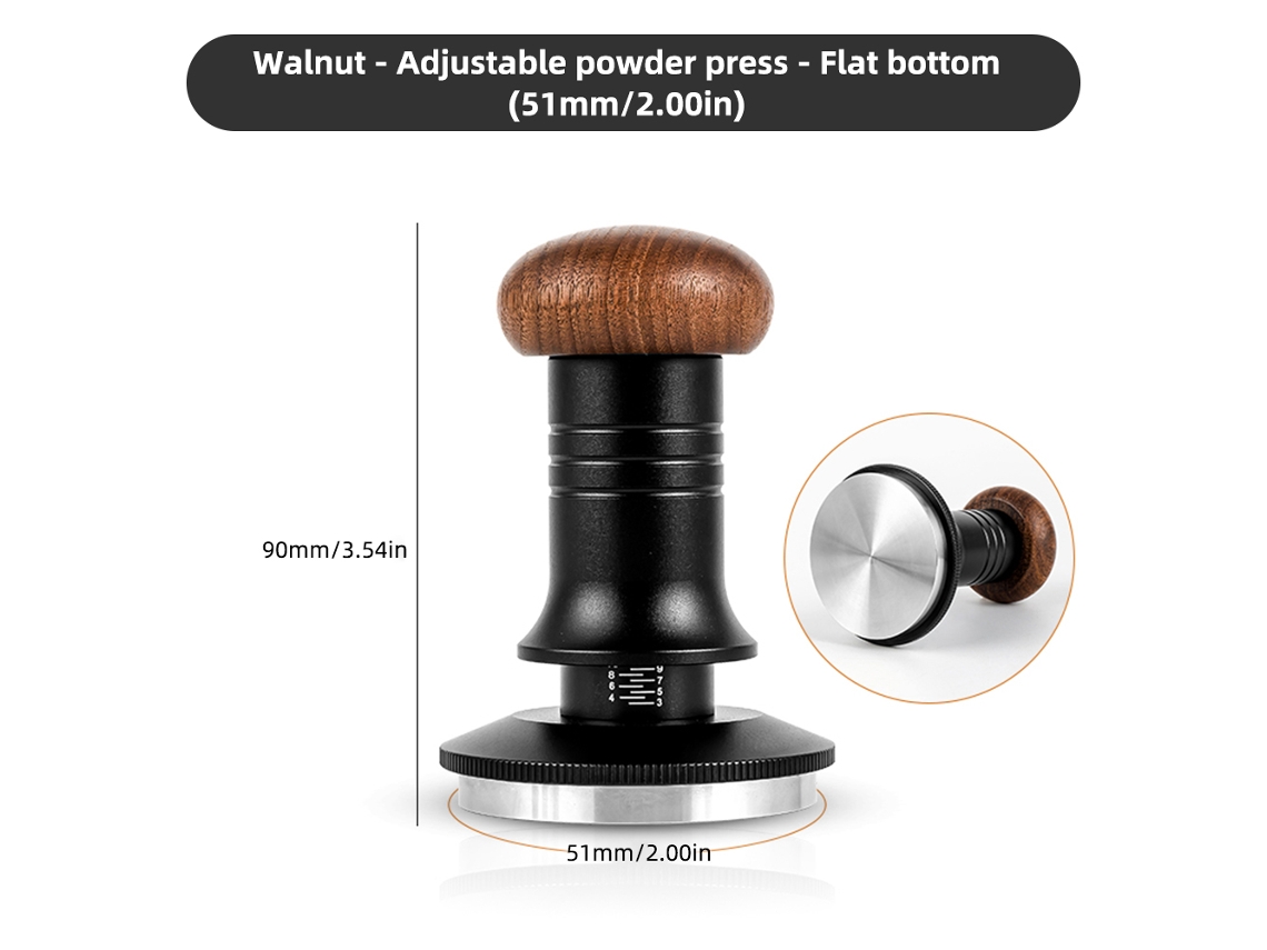 Tapa Para Cafetera Espresso De 51 Mm Con Resorte, Profundidad Ajustable De 13,6 Kg (30 Lb), Acero Inoxidable 304, Madera De Nogal.