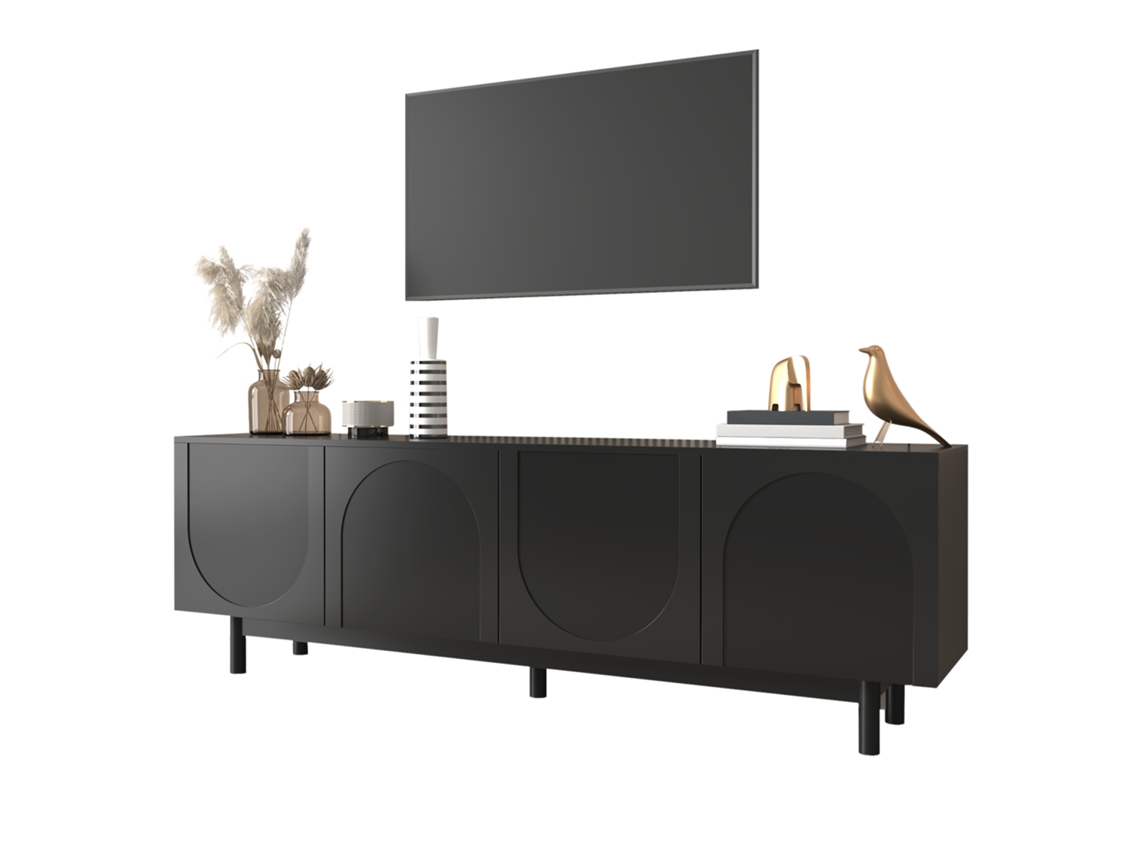 Mueble Para Tv Negro De 175x38x56cm Con Estantes Ajustables Y Diseño Ligero Y Lujoso.
