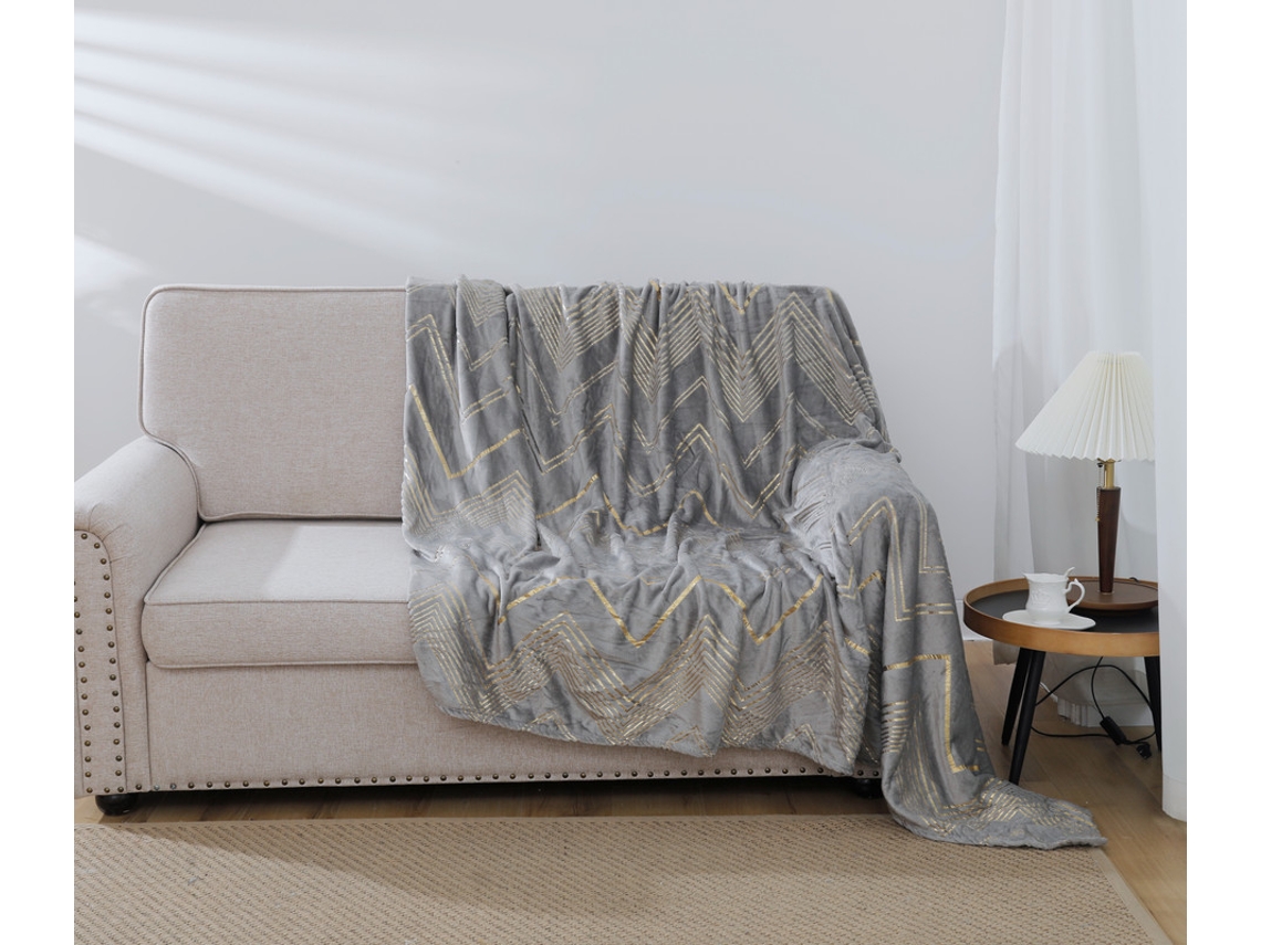 Manta con estampado geométrico gris oscuro 160*220cm-BOD HOME