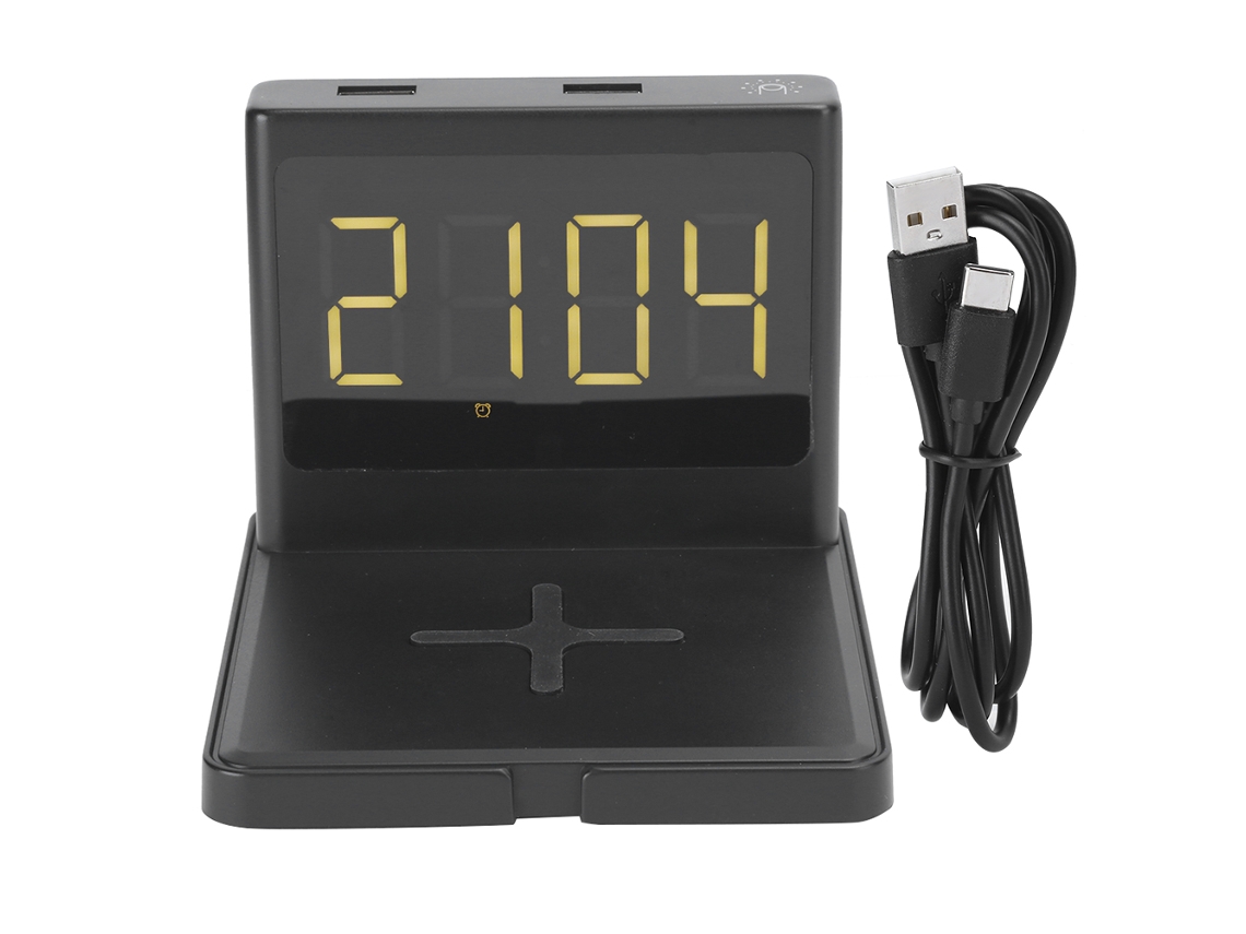 Reloj Despertador Inalámbrico Cargador 15w Multifuncional Qi T11 Negro