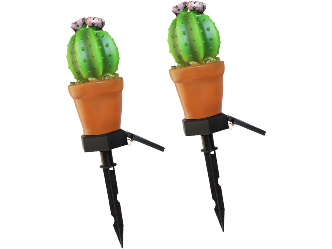 Luces Solares Impermeables De Jardín Con Forma De Cactus (2 Unidades) Con Estacas, Iluminación Exterior Para Césped Y Caminos.