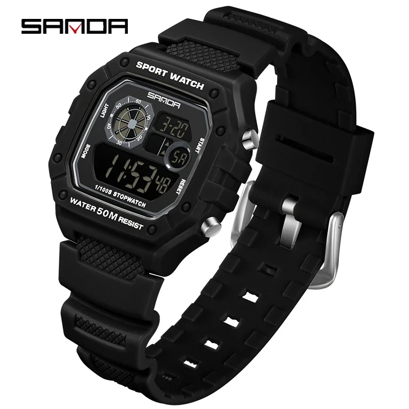 Reloj Electrónico Clásico Cuadrado Cuadrado Multifuncional E Impermeable Con Pantalla Led (negro) Para Deportes.
