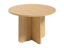 Mesa De Centro Redonda De Bambú Con Base En Forma De Cruz Natural.