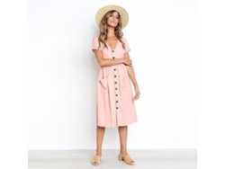 2026-vestido Casual Midi Para Mujer Con Manga Corta Cuello V Botones Y Bolsillos Verano A-line