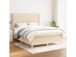 Cama Box Spring Con Colchón Tela Color Crema 140x200 Cm
