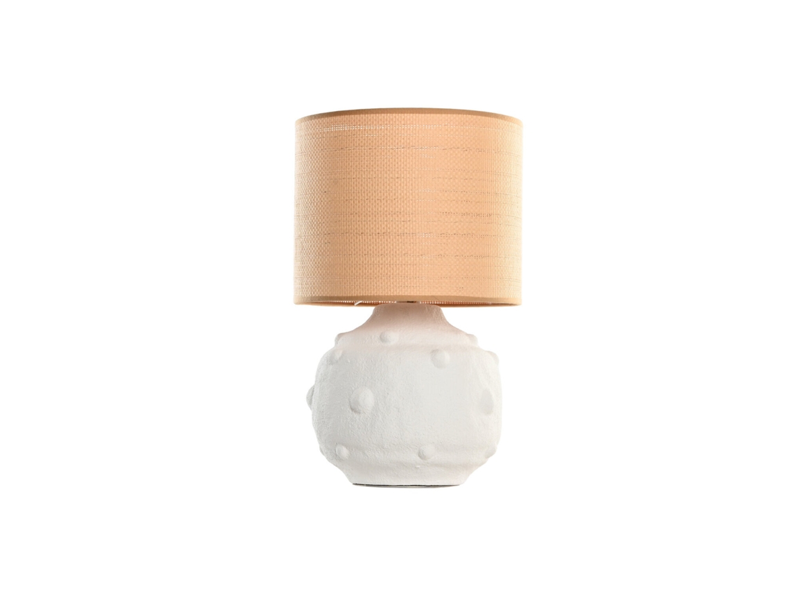 Lampara Sobremesa Ceramica Fibra Blanco 30x30x48cm