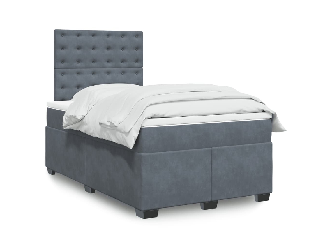 Cama Box Spring Con Colchón Terciopelo Gris Oscuro 120x190 Cm