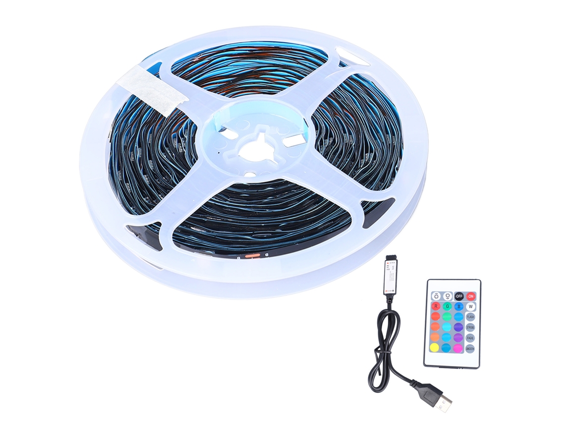 2026-tira Led Rgb Con Control Remoto 24 Teclas Y Bluetooth, Luz Ambiental 15 Metros Con Batería Integrada