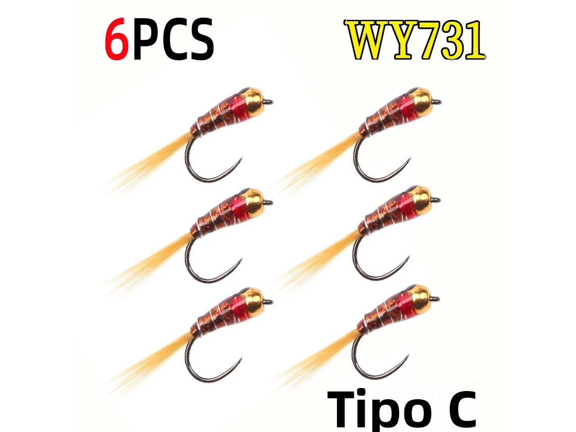(Estilo C) 6 Ninfas o Señuelos Artificiales del Tipo Ninfa Europea, Dirigidos a la Trucha y al Timalus.