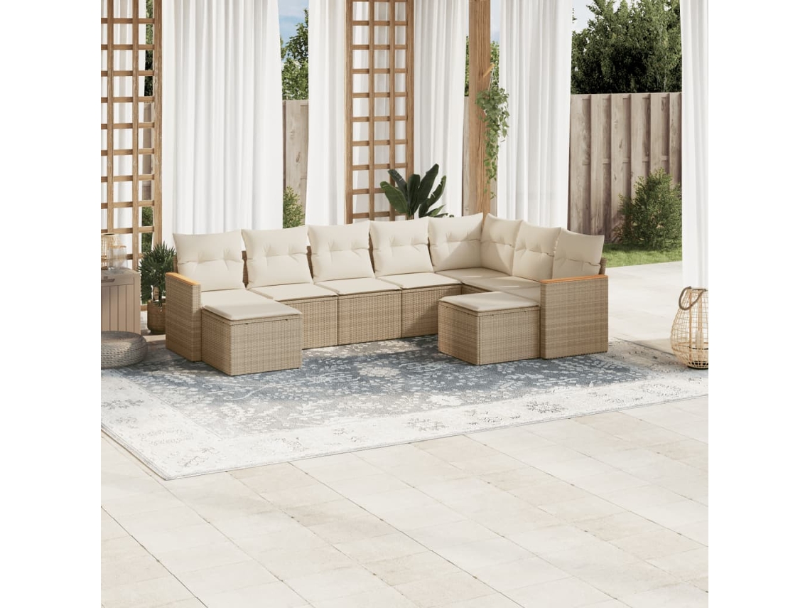 Conjunto de 9 sofás de jardín con cojines de mimbre beige de Dkd Home Decor