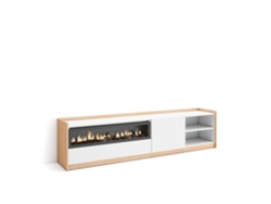 Mueble para TV, 207x37x50cm, para televisores de hasta 80'', chimenea eléctrica, blanco y roble claro.