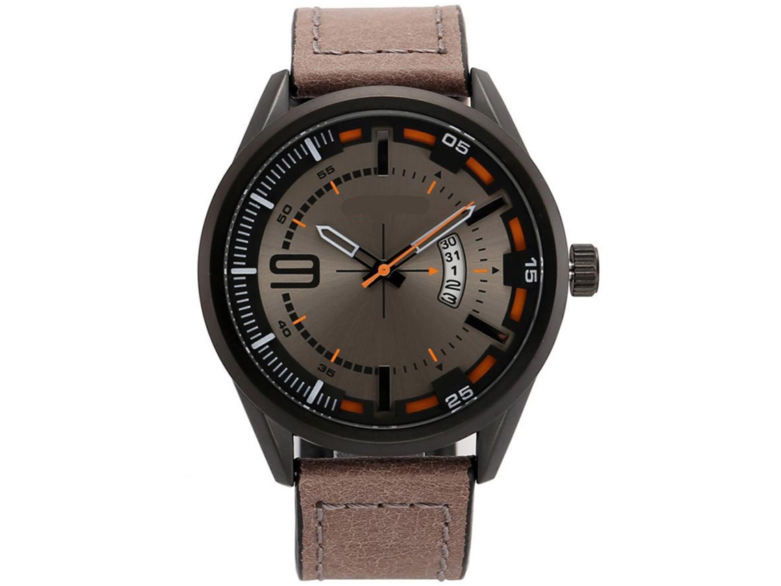 Reloj De Pulsera Para Hombre Con Dial De Calendario Moda Correa De Cuero