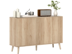 Aparador De Salón, Mueble De Almacenamiento Con 4 Puertas Estriadas De Apertura Por Presión, 120 X 35 X 77,5 Cm, Roble.