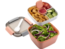 Recipiente para ensaladas para llevar, ensaladeras con 3 compartimentos, recipiente para aderezos para ensaladas, rosa (1,5 l)