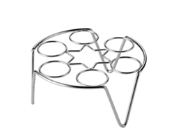 Vaporera elevada de acero inoxidable (sin marca) para cocinar huevos y otros alimentos.