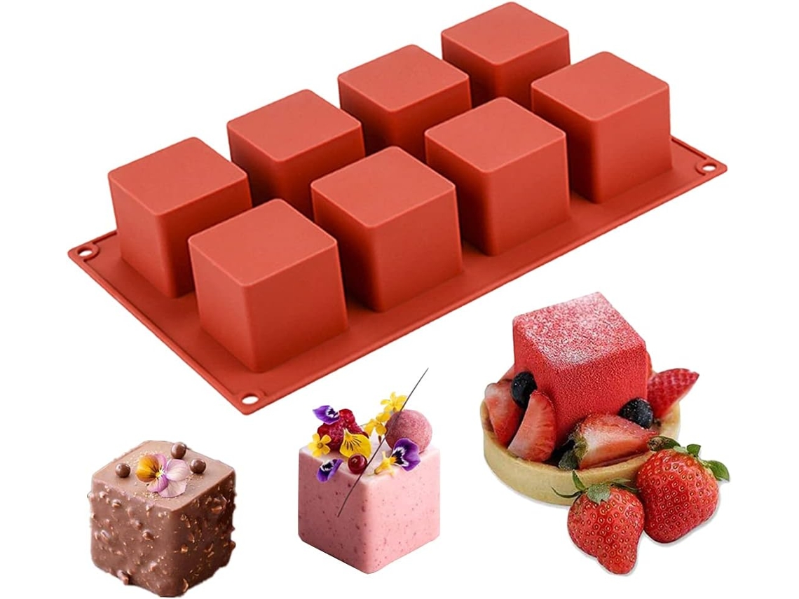 JEIIBRZUI molde de silicona para pastel de 8 bloques cuadrados color rojo
