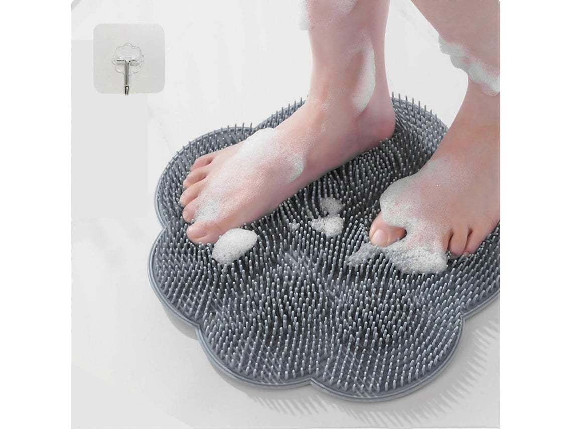 Escova De Banho Para Pés E Costas Com Ventosas, Auxilia Na Massagem Dos Pés E Costas No Chuveiro, Cor Cinza
