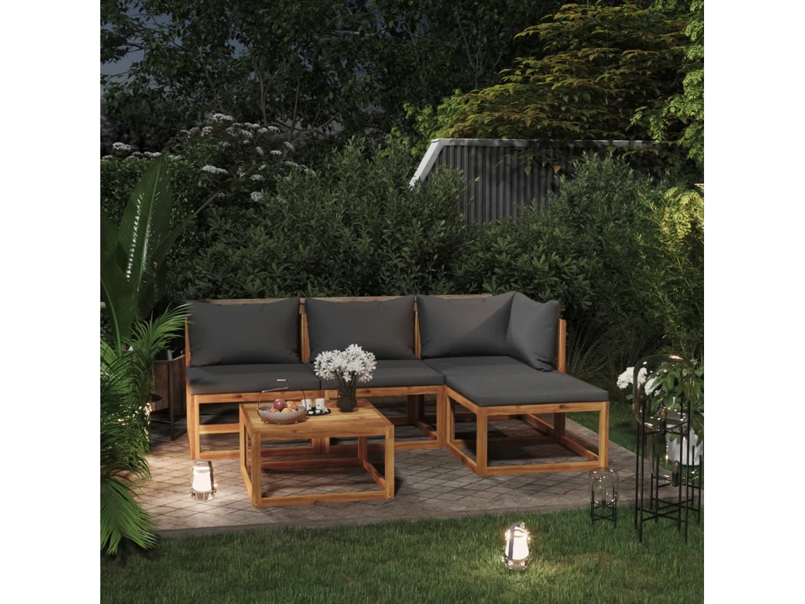 Conjunto de jardín de 5 piezas con cojines de acacia maciza DKD Home Decor