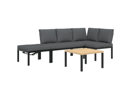 Conjunto 4 de sofás de jardín con cojines VIDAXL aluminio negro