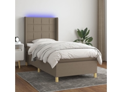 Cama Box Spring Colchón Y Luces Led Tela Gris Taupe 100x200 Cm