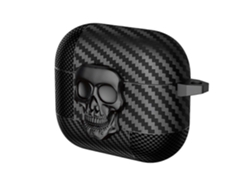 Estuche protector de fibra de carbono con estampado de calavera GIECY para auriculares Bluetooth